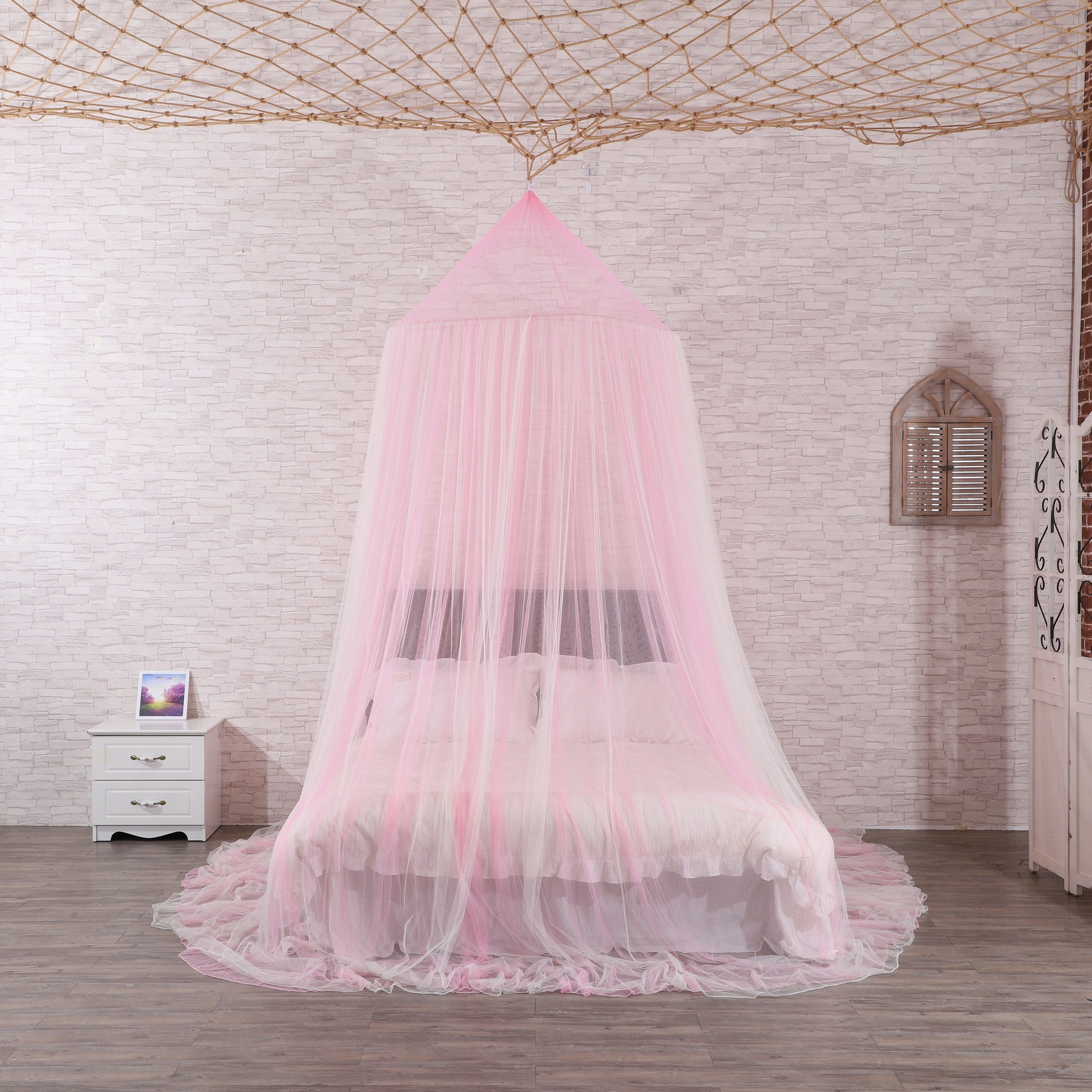 Colgante princesa cama con dosel hermosos niños bebé mosquitera en rosa