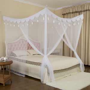 Juego de dosel para cama con mosquitera elegante con poste de cuatro esquinas, beige, Full/Queen/King