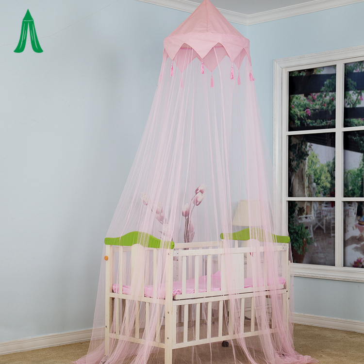 Baby Cuna Girls Favorite Pink Color Tassel Bed Canopy Pop Up Mosquito Netting