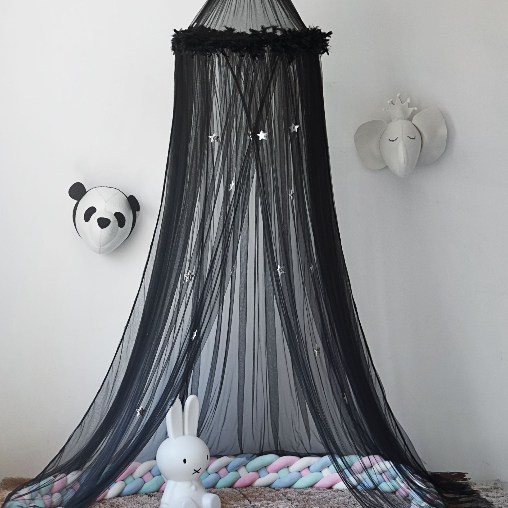 Dosel de cama con mosquitera de techo de lujo ligero para habitación de niños cúpula de plumas decoración de estrellas mosquitera