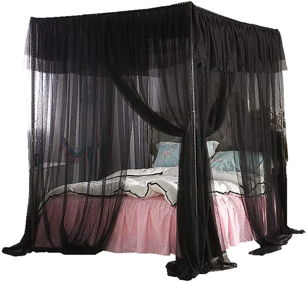 Comercio al por mayor de cuatro mosquiteros de esquina con dosel de cama negra para interiores al aire libre