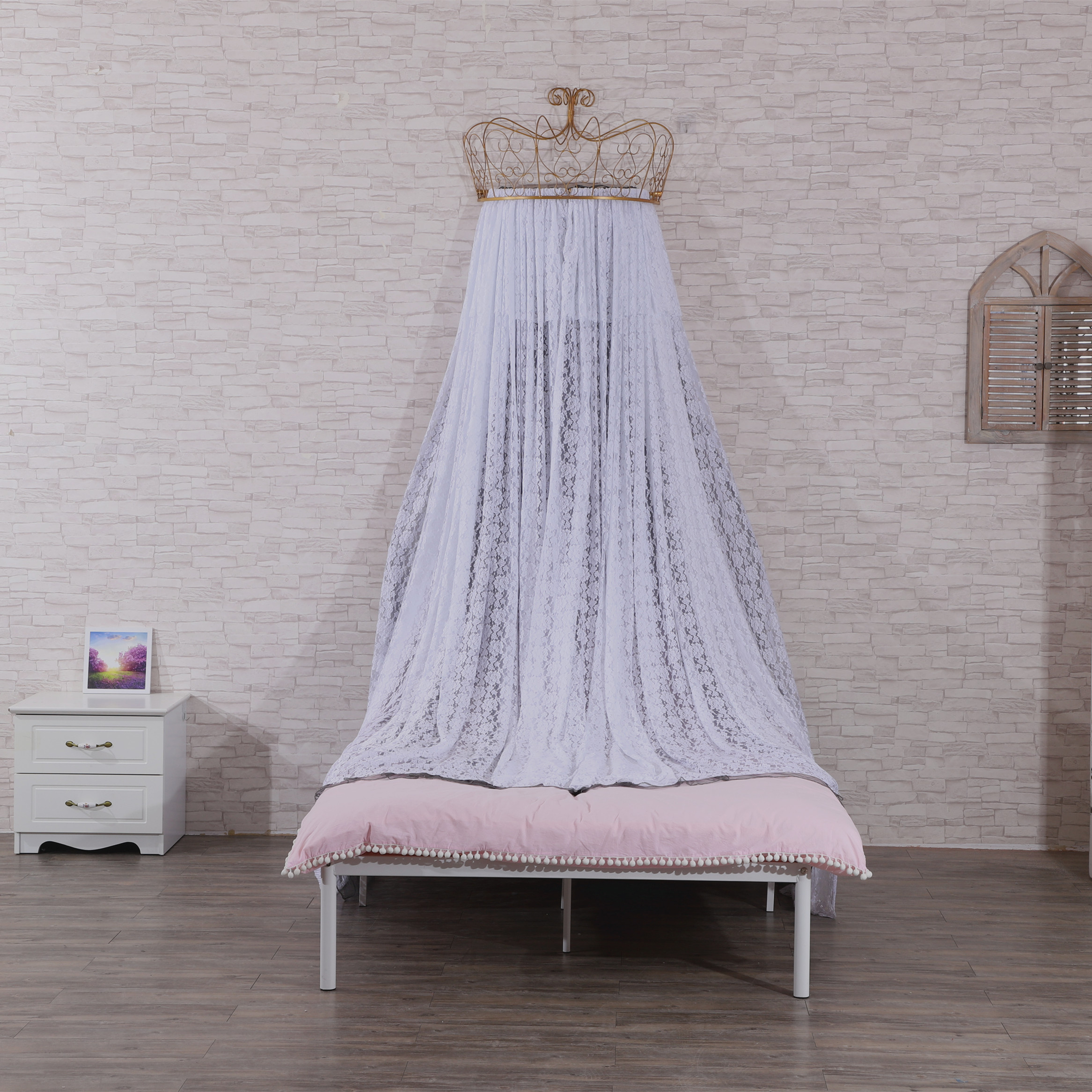 Dosel de cama decorativo de encaje con corona de princesa