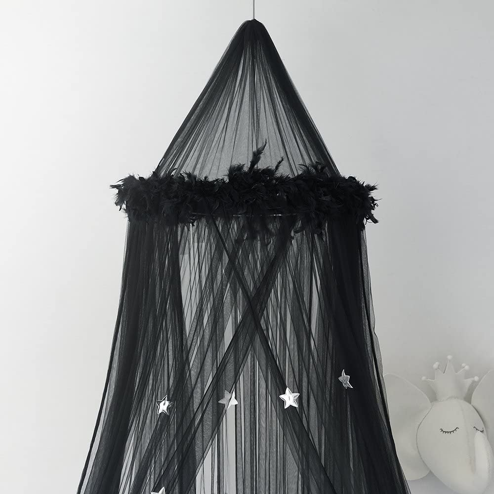 Princesa niñas colgando mosquitera estrella decoración cama dosel con pluma