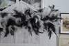 Mosquiteros con dosel superior de plumas negras colgantes grandes para cama doble