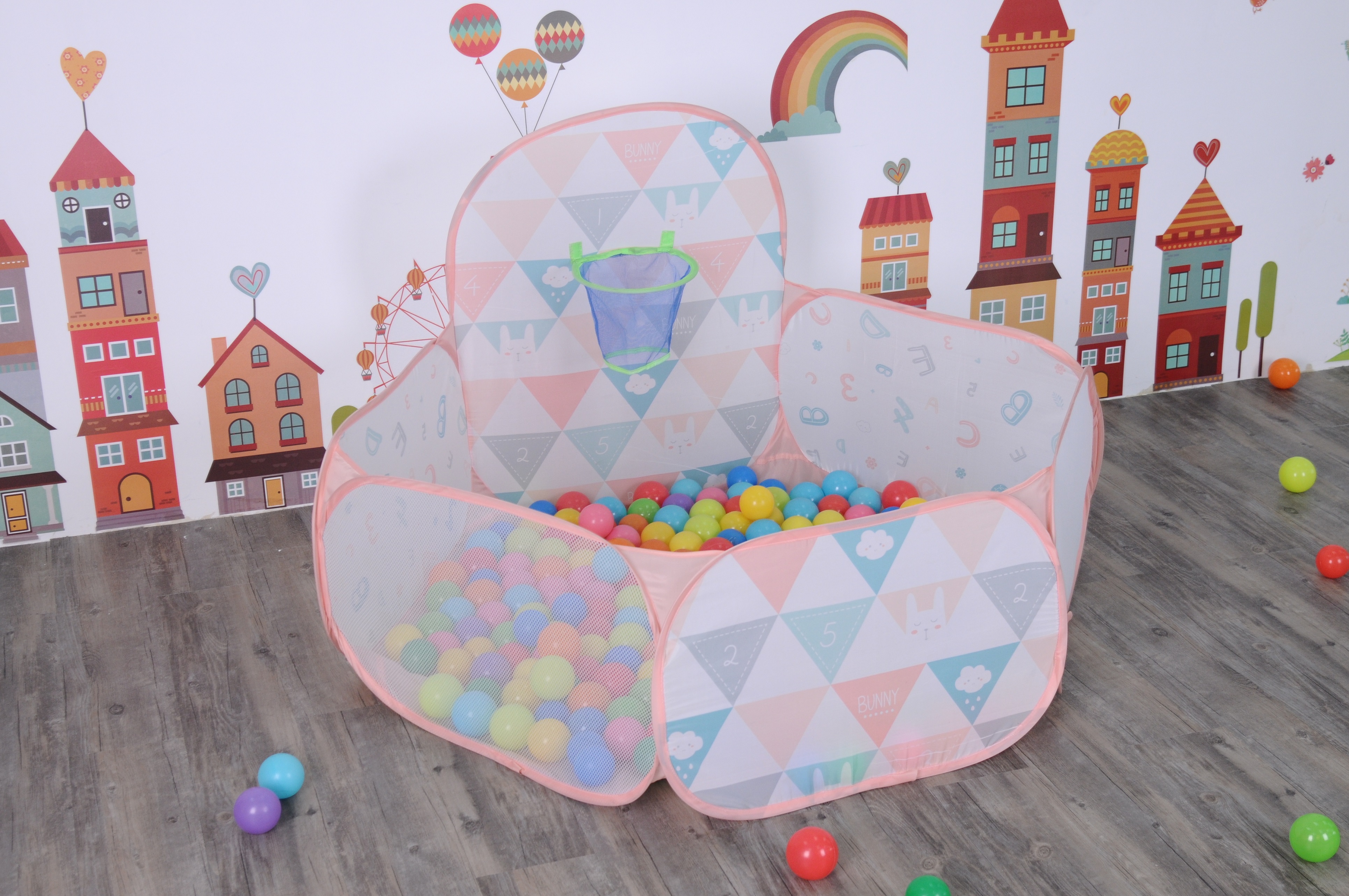 Tienda de juegos para niños con aro de baloncesto, tienda de piscina oceánica para niños y niñas