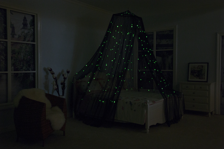 Increíbles mejores ventas Growing In The Dark Stars Theme Set Black Bed Canopy Mosquito Net