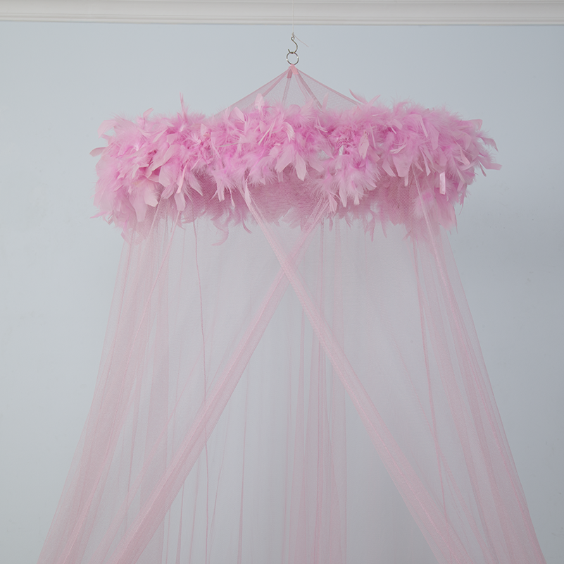 Gran oferta 2020, mosquitera Circular para bebé con plumas rosadas estilo princesa para niña