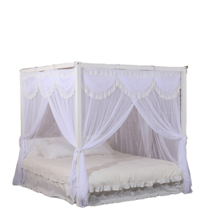 Nuevo diseño de poliéster blanco mosquiteras camas cuadradas dosel para cama doble