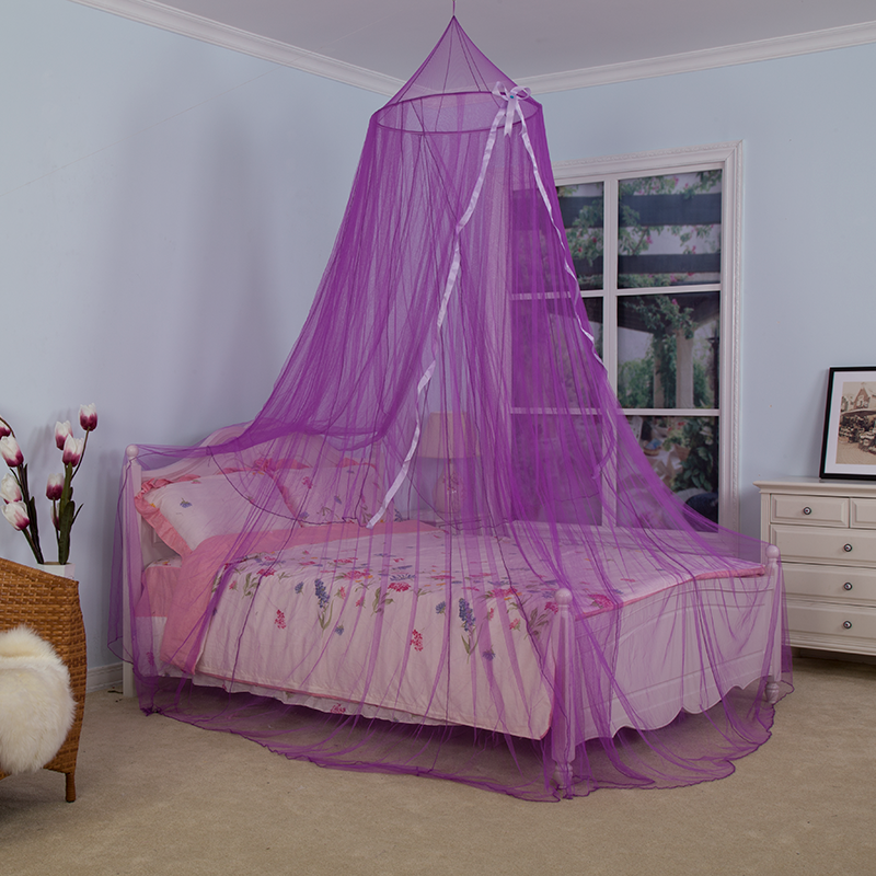 La mosquitera más popular con morado Spire Bow Ribbon Streamer decoración cama dosel niña habitación decoración bebé mosquitera