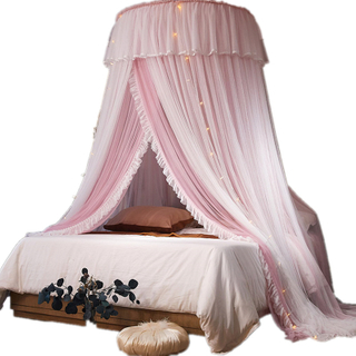 Luces Led de encaje rosa de lujo, tamaño King Queen, cama de cúpula, toldos, dormitorio de princesa, mosquiteras colgantes
