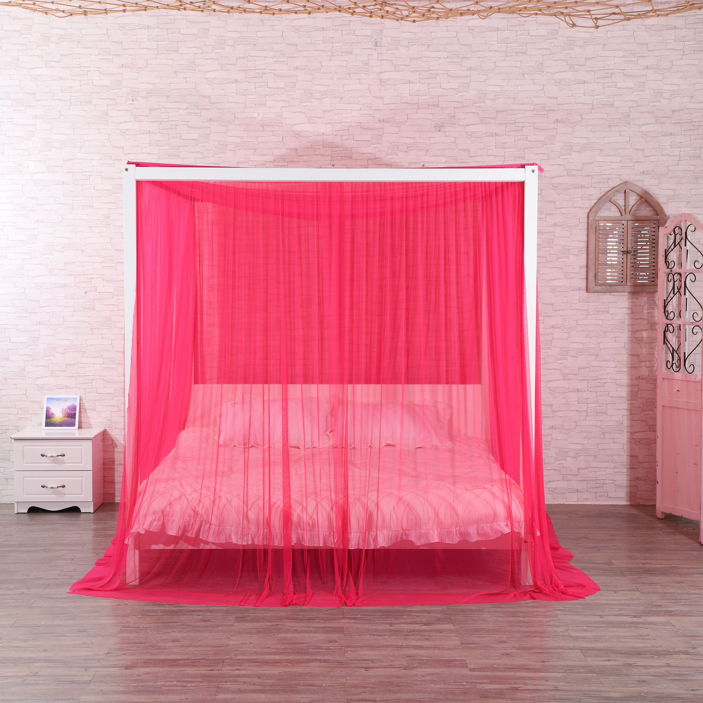 Cortina de malla de múltiples puertas roja rosa, mosquitera cuadrada romántica simple, 1.5m1.8m2.0m, cama grande, mosquitera para adultos