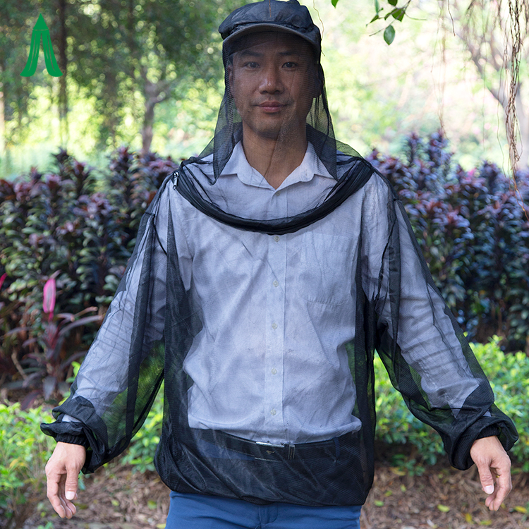 Traje de cuerpo de mosquito plegable para acampar al aire libre, chaqueta de mosquitera con red de insectos para la cabeza