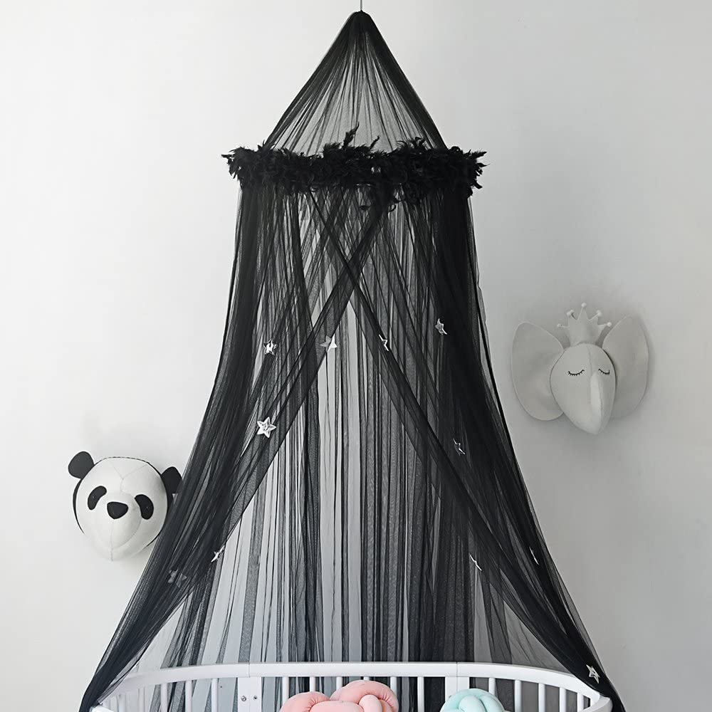 Princesa niñas colgando mosquitera estrella decoración cama dosel con pluma