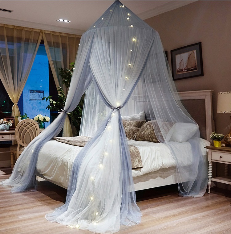 Nuevo diseño de luces led blancas grises que brillan intensamente decoración mosquiteras para cama doble